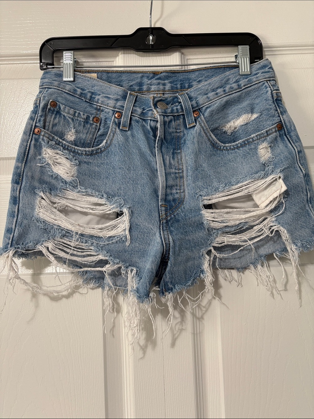 Levi’s 501 premium Distressed Light Blue Denim Women's Cutoff Shorts W26